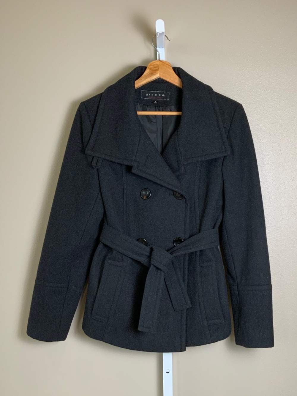 Giacca 1 Gallery Wool Blend Double Breasted Belted Pea Coat